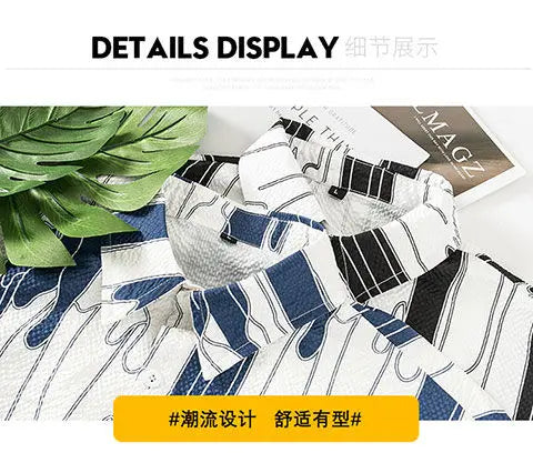 Yidun Jacquard Pocket Shirt Men's Short Sleeve Trendy Style Thin Loose Summer Casual Fashion Slim
