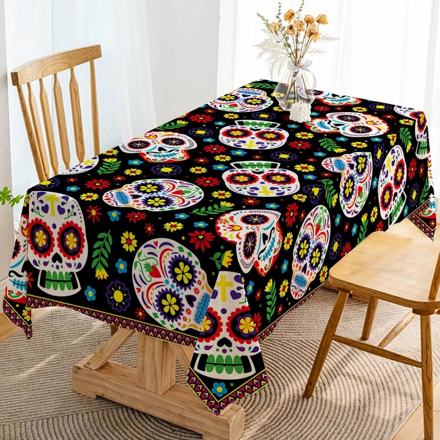 Mexican Dia DE Los Muertos Tablecloths Mexican Festival Decor Day of The Dead Sugar Skull Table Cover Kitchen Dining Table Decor