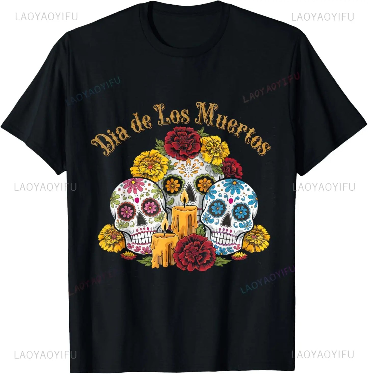 Dia De Los Muertos Day of The Dead Funny Skull Unisex T Shirts Graphic T Shirts O-neck Men Cotton Tee Party Clothing Streetwear