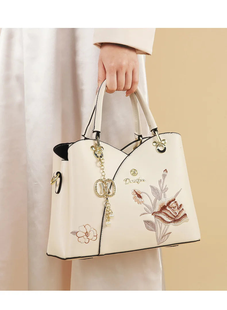 Mother's Day gift: a bag for mom，Carnation Embroidered Handbag，Beautiful tote bag for commuting，Lightweight, large-capacity thre