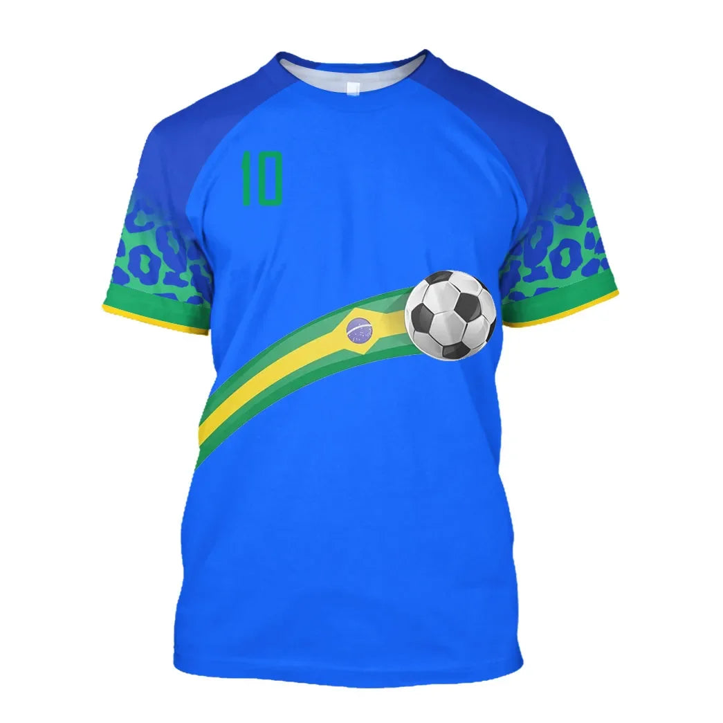 Simple Brazil Football T-shirts Summer Fashion Short Sleeve 3D Brazilian Flag Printed T Shirts Casual Sports Tops Men's Clothes
