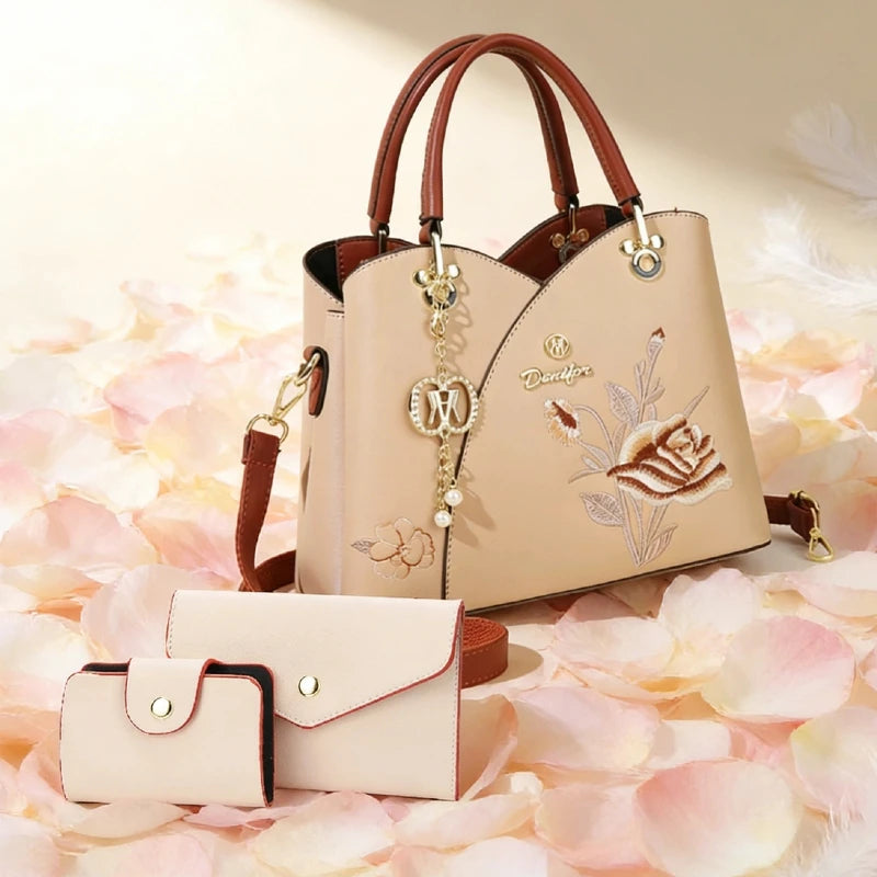 Mother's Day gift: a bag for mom，Carnation Embroidered Handbag，Beautiful tote bag for commuting，Lightweight, large-capacity thre