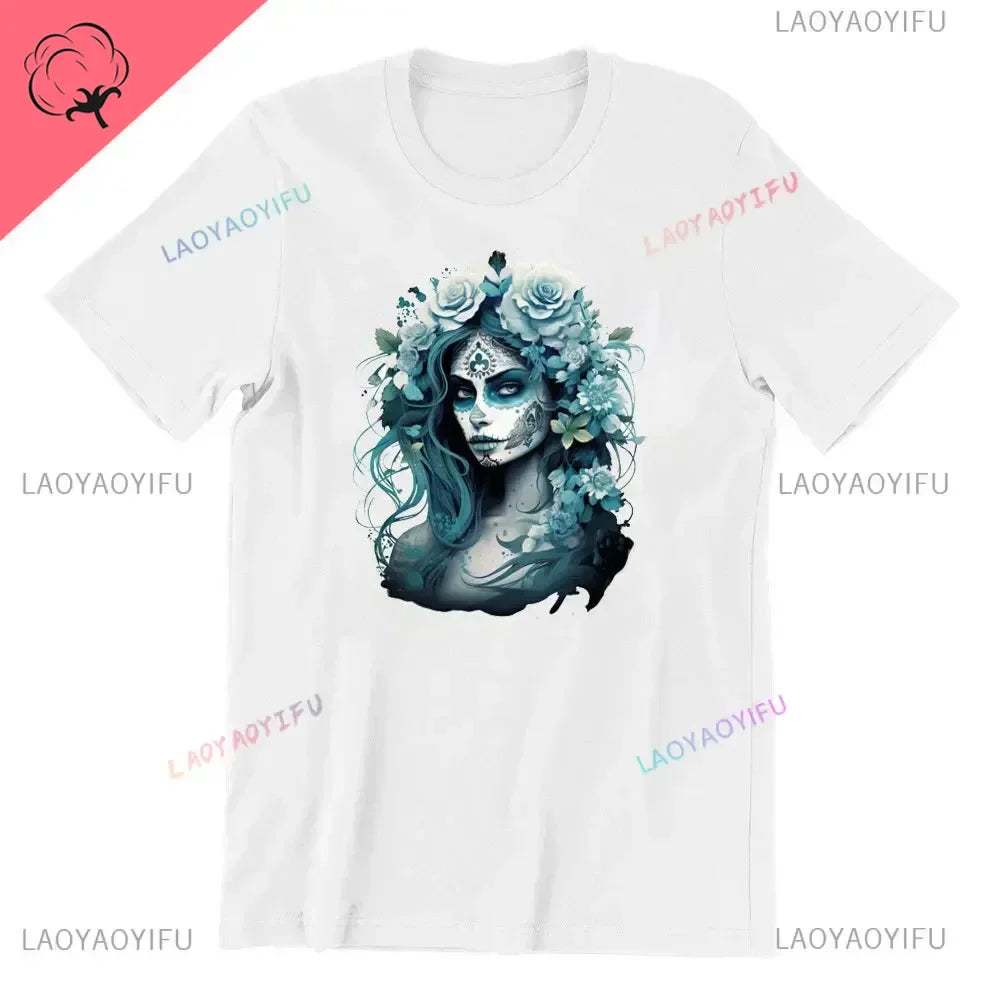 Sugar Skull T-Shirt La Catrina Girl with Purple Roses Dia De Los Muertos Sugar Skull Day of The Dead Tee Gifts for Men and Women