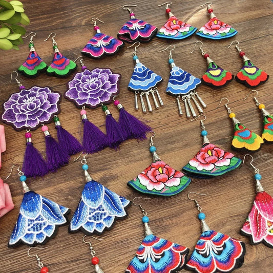 Embroidered Traditional Mexican Earrings Handmade Mexican Embroidered Earrings EAR1000272