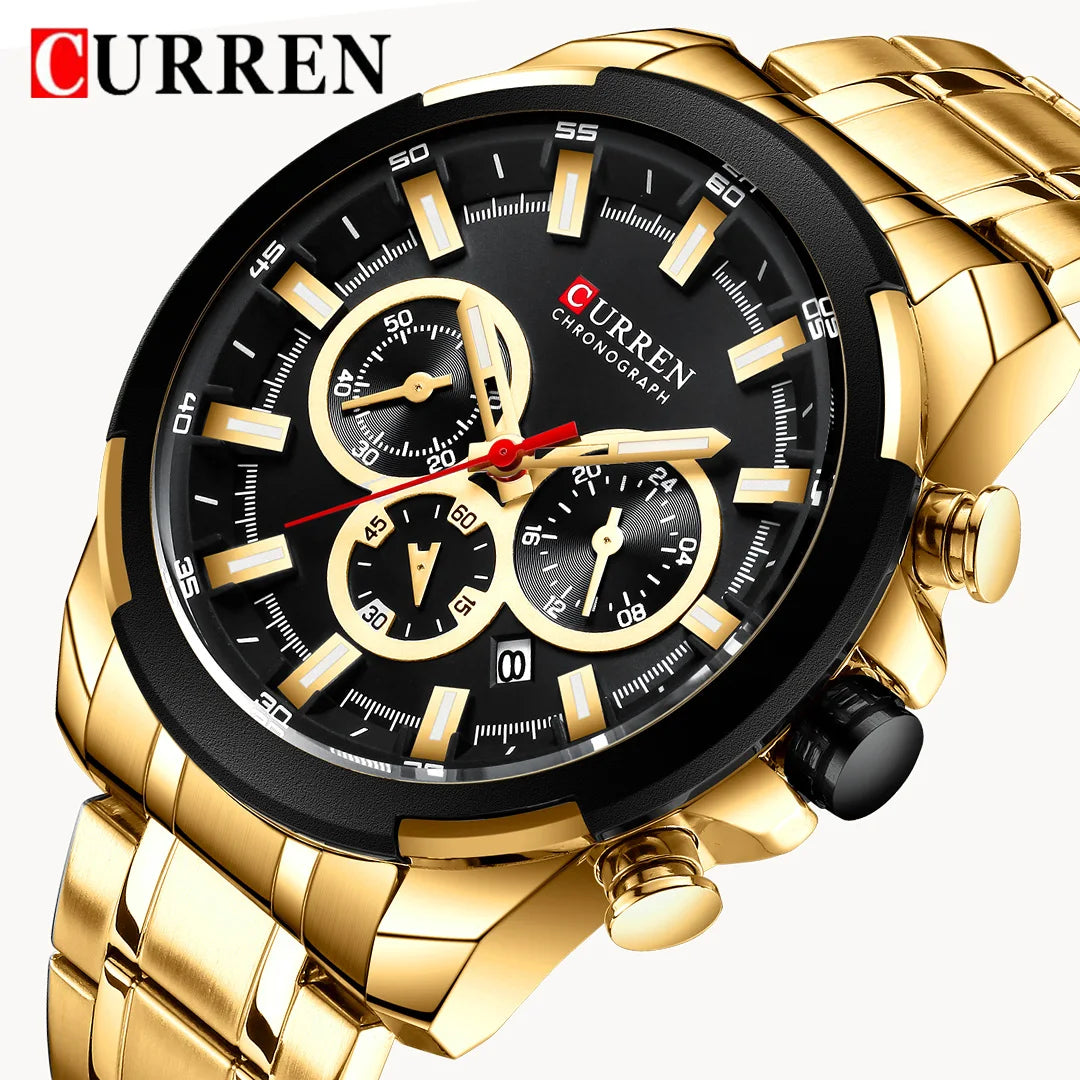 CURREN Man WristWatch Waterproof Chronograph Men Watch Military Top Brand Luxury Gold New Stainless Steel Sport Male Clock 8361