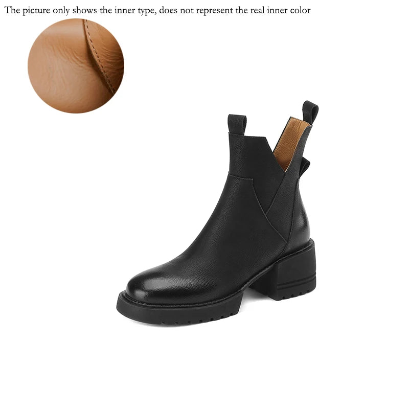 2024 New Winter Women Shoes Platform Boots Fashion Women Boots Round Toe Chunky Heel Boots Women Solid Women Shoes Leather Shoes