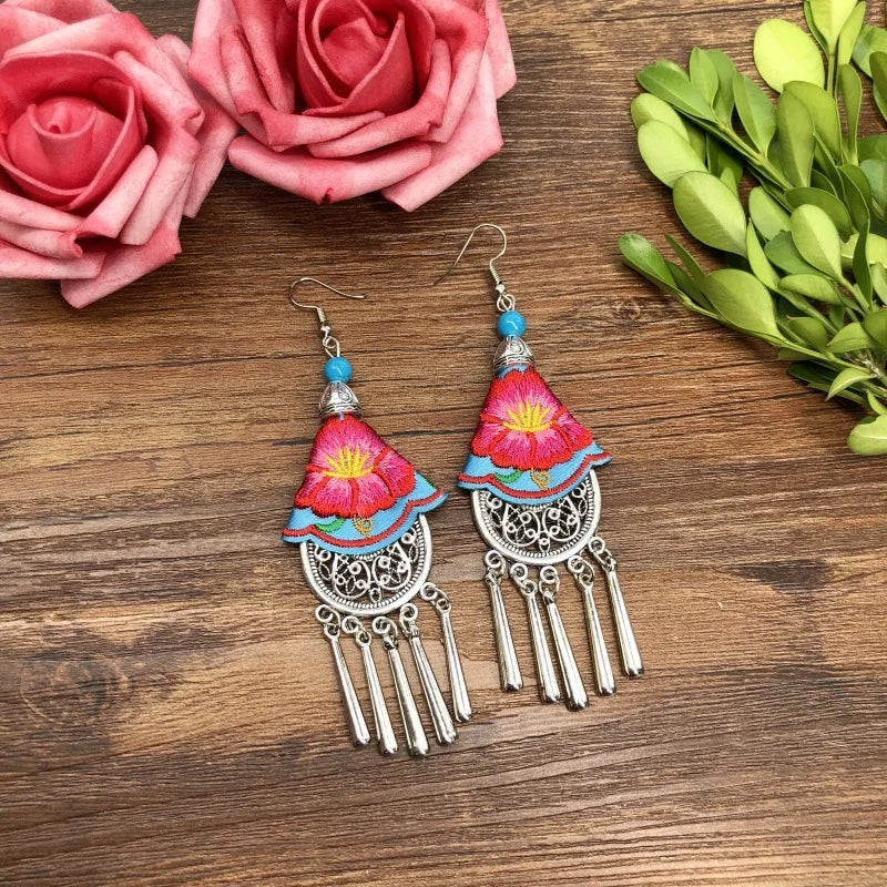 Embroidered Traditional Mexican Earrings Handmade Mexican Embroidered Earrings EAR1000272