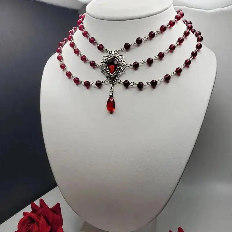 Rosary water drop Cameo Choker, Gothic jewelry, Victoria, Retro, Devil, Pagan, witchcraft accessory, vampire, necklace For Women
