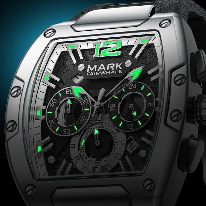 Mark Fairwhale Watches for Men 5950 Tonneau Dial New Quartz Wristwatches Sport Trend Luminous Chronograph Waterproof Mens Watch