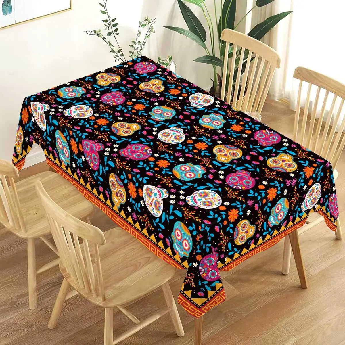 Mexican Dia DE Los Muertos Tablecloths Mexican Festival Decor Day of The Dead Sugar Skull Table Cover Kitchen Dining Table Decor