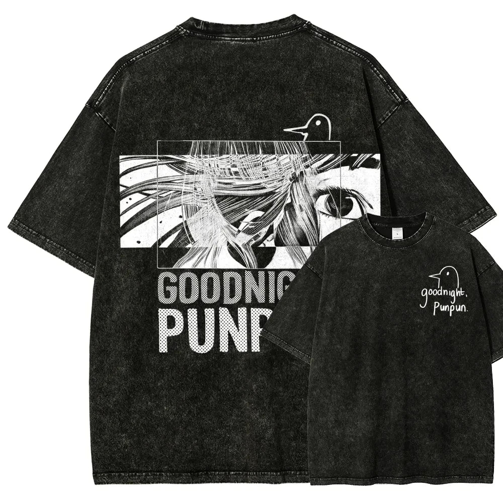 Goodnight Punpun Manga Funny Graphic Print T-shirt Women Men Fashion Retro Washed Cotton Tee Harajuku Oversized Loose Casual Top