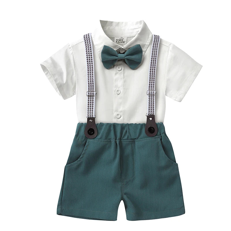 Fashion Clothes for School Children Cotton Short Sleeve Shirt Strap Shorts 2 PCS Summer Kids Clothes Boys Sets 1-8 Years