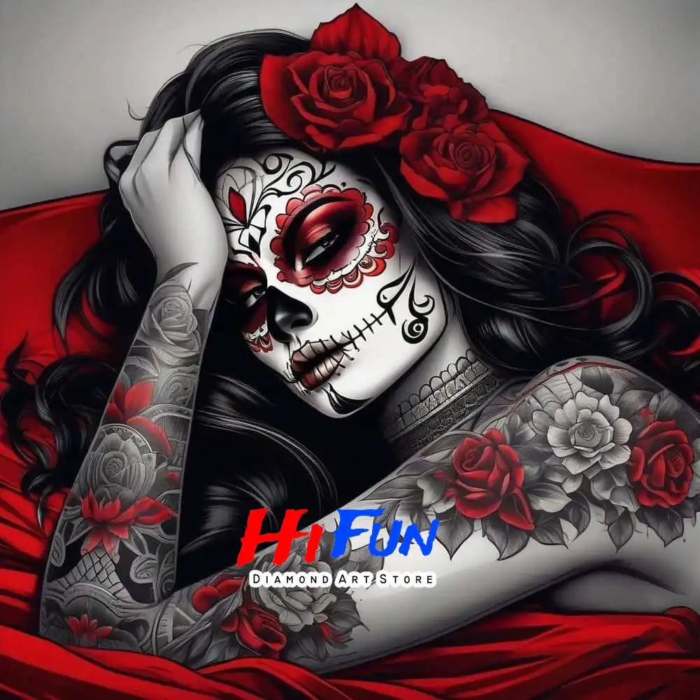 Full Diamond Painting Kits for Adults Kids Beginners DIY Dia De Los Muertos Floral Sugar Skull Art Paint By Gems Crafts Decor