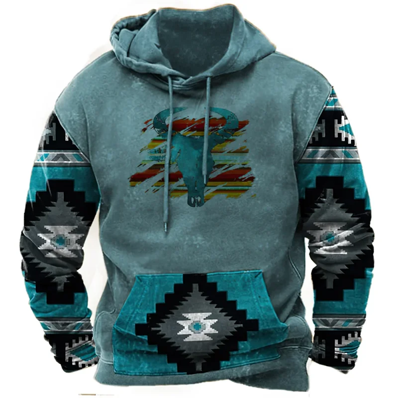 2026 Fall Vintage Print Hoodie Western Cowboy Hoodie Sweatshirt Everyday Casual Oversized Pullover Vintage Street Wear