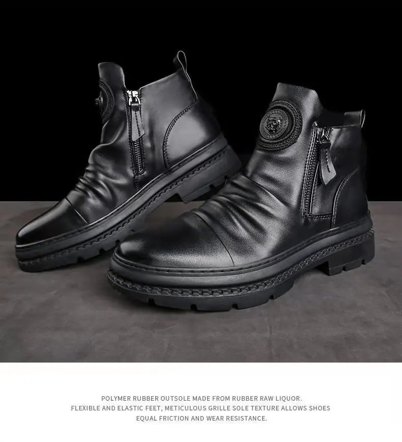 Men's Boots Fashion Motorcycle Boot Luxury Leather Ankle Boots Plush Warm Winter Boots for Men Casual Platform Boot Botas Hombre