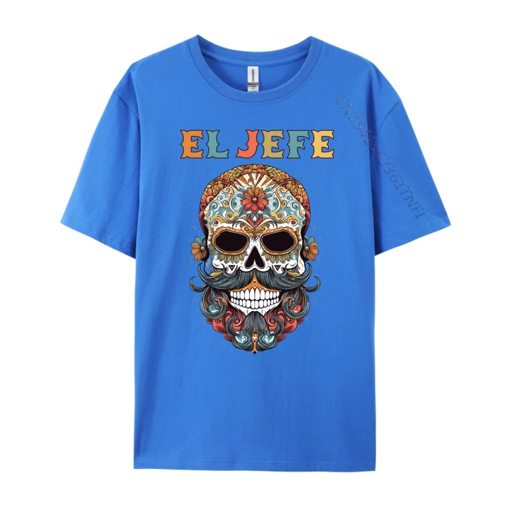 El Jefe Skull Mexican Spanish Dia De Los Muertos T Shirts For Men Women Men Clothes Thanksgiving Casual
