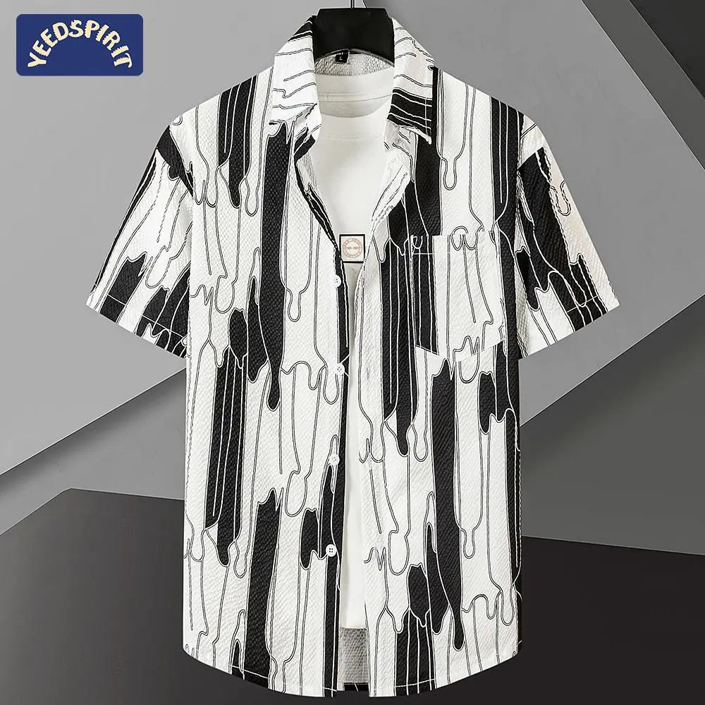 Yidun Jacquard Pocket Shirt Men's Short Sleeve Trendy Style Thin Loose Summer Casual Fashion Slim