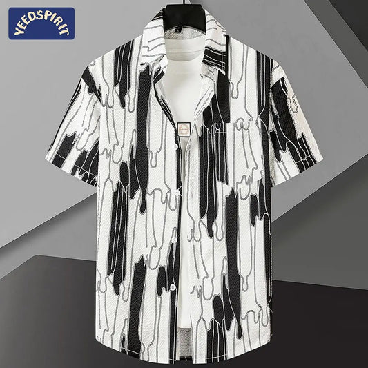 Yidun Jacquard Pocket Shirt Men's Short Sleeve Trendy Style Thin Loose Summer Casual Fashion Slim
