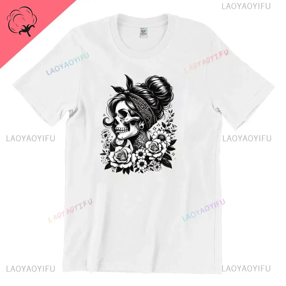 Sugar Skull T-Shirt La Catrina Girl with Purple Roses Dia De Los Muertos Sugar Skull Day of The Dead Tee Gifts for Men and Women