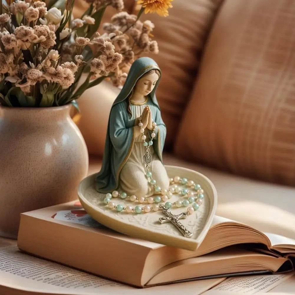 Our Lady Of Grace Statue Glossy Virgin Mary Rosary Holder Tabletop Rosary Jewelry Holder Sacred Catholic Home Decor For Dresser