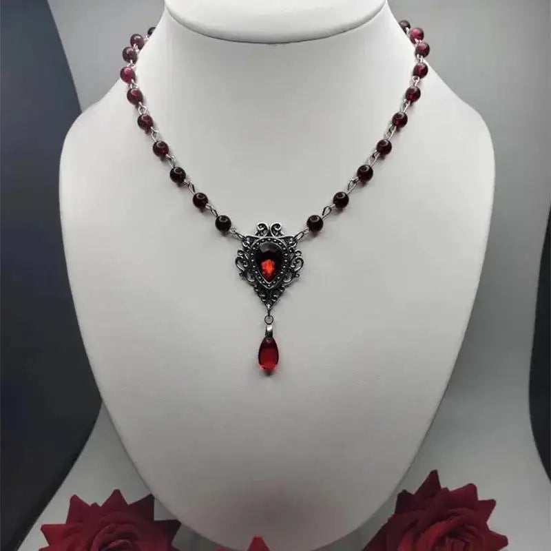Rosary water drop Cameo Choker, Gothic jewelry, Victoria, Retro, Devil, Pagan, witchcraft accessory, vampire, necklace For Women