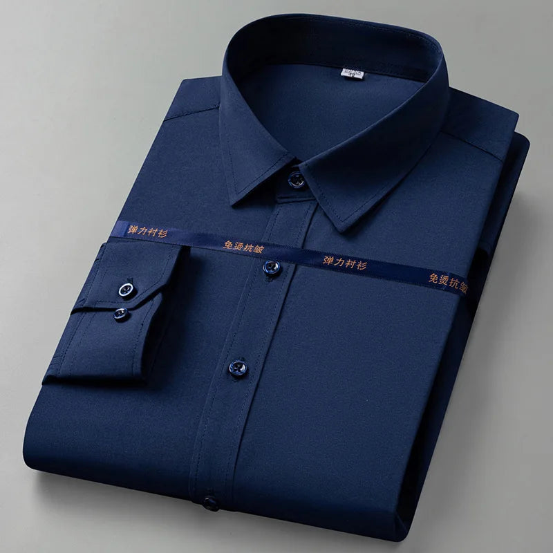 Men Shirt Long Sleeves Dress Shirts For Men Slim Fit Camisa Social Business Blouse White Blue Office Shirt Men Clothing 7XL 8XL