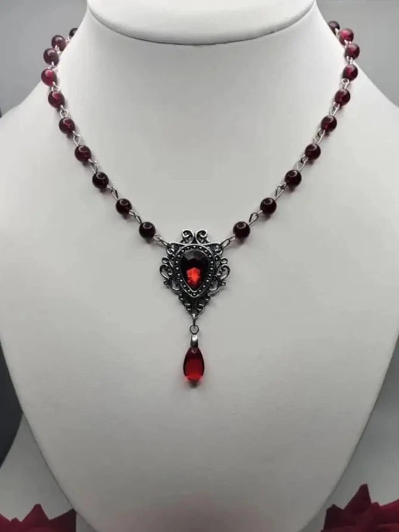 Rosary water drop Cameo Choker, Gothic jewelry, Victoria, Retro, Devil, Pagan, witchcraft accessory, vampire, necklace For Women