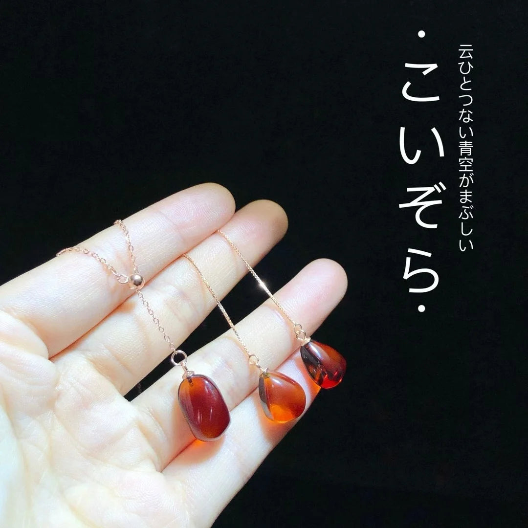 925 Silver Mexican Natural Red Blue Amber Jewelry Set Certificate 18K Rose Gold Teardrop Ear Thread Long Dangle Earring Necklace