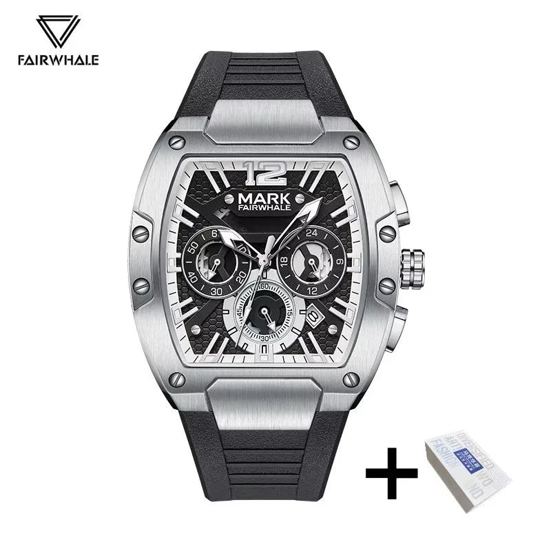 Mark Fairwhale Watches for Men 5950 Tonneau Dial New Quartz Wristwatches Sport Trend Luminous Chronograph Waterproof Mens Watch