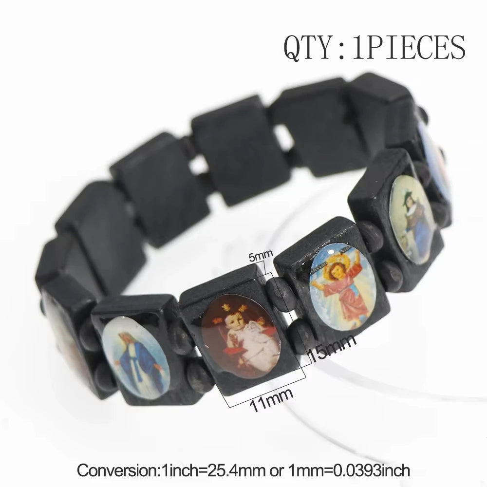 Saints Religion Rosary Wooden Bracelets Men Women Fashion Holy Icon JESUS Virgin Mary Catholic Jesus Beads Bracelet Jewelry Gift