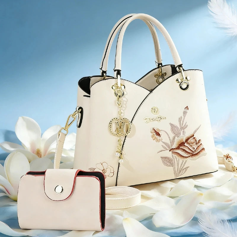Mother's Day gift: a bag for mom，Carnation Embroidered Handbag，Beautiful tote bag for commuting，Lightweight, large-capacity thre