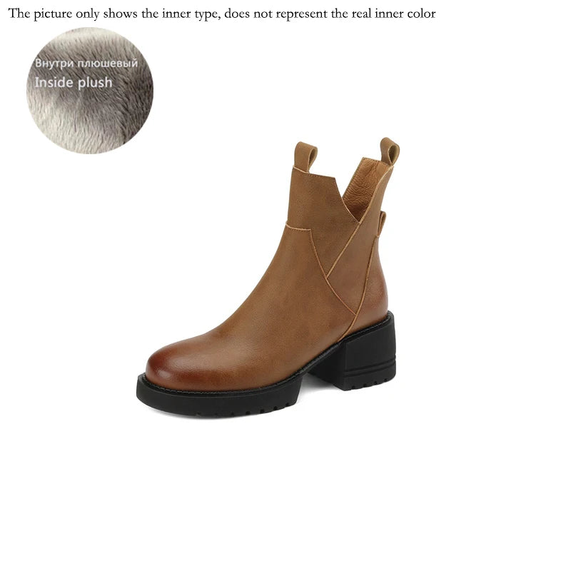 2024 New Winter Women Shoes Platform Boots Fashion Women Boots Round Toe Chunky Heel Boots Women Solid Women Shoes Leather Shoes