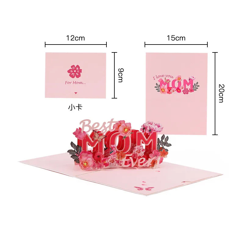 Mother's Day Red Flower 3D Greeting Card Paper Carving Thank You Card Student Sends Mother's Blessing Card Party Desktop Decor