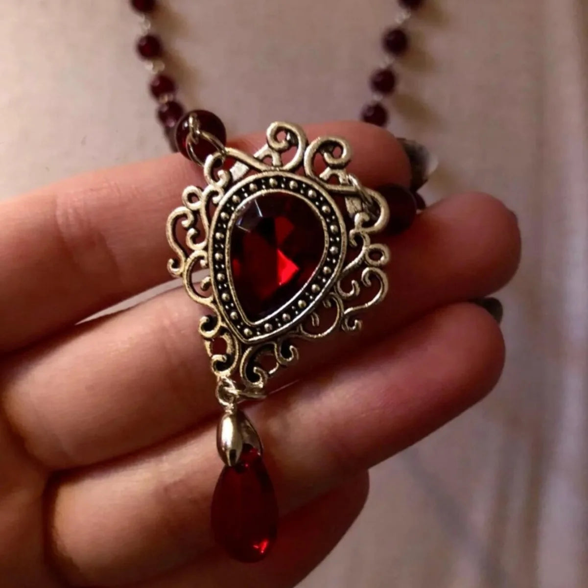 Rosary water drop Cameo Choker, Gothic jewelry, Victoria, Retro, Devil, Pagan, witchcraft accessory, vampire, necklace For Women
