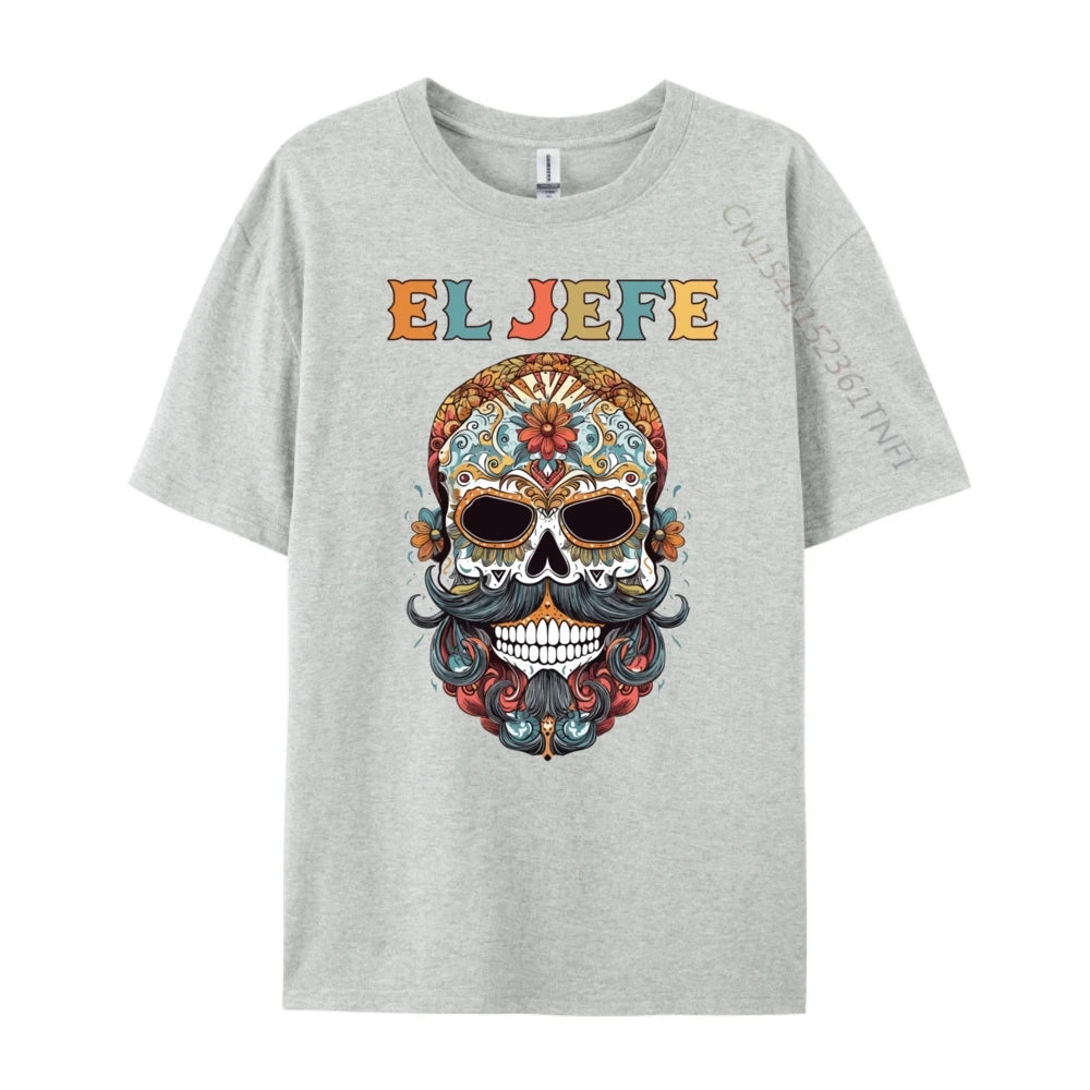 El Jefe Skull Mexican Spanish Dia De Los Muertos T Shirts For Men Women Men Clothes Thanksgiving Casual