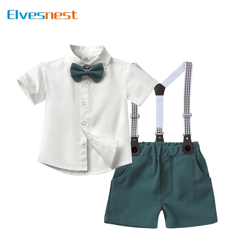 Fashion Clothes for School Children Cotton Short Sleeve Shirt Strap Shorts 2 PCS Summer Kids Clothes Boys Sets 1-8 Years
