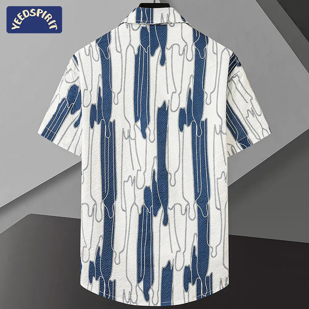 Yidun Jacquard Pocket Shirt Men's Short Sleeve Trendy Style Thin Loose Summer Casual Fashion Slim