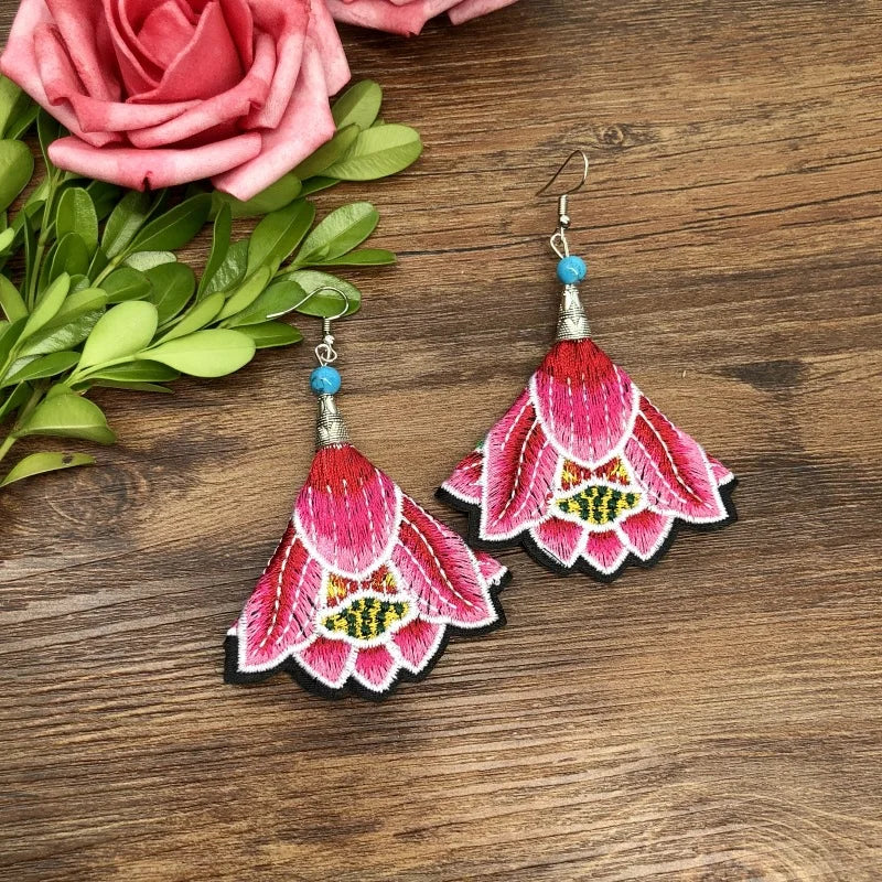 Embroidered Traditional Mexican Earrings Handmade Mexican Embroidered Earrings EAR1000272