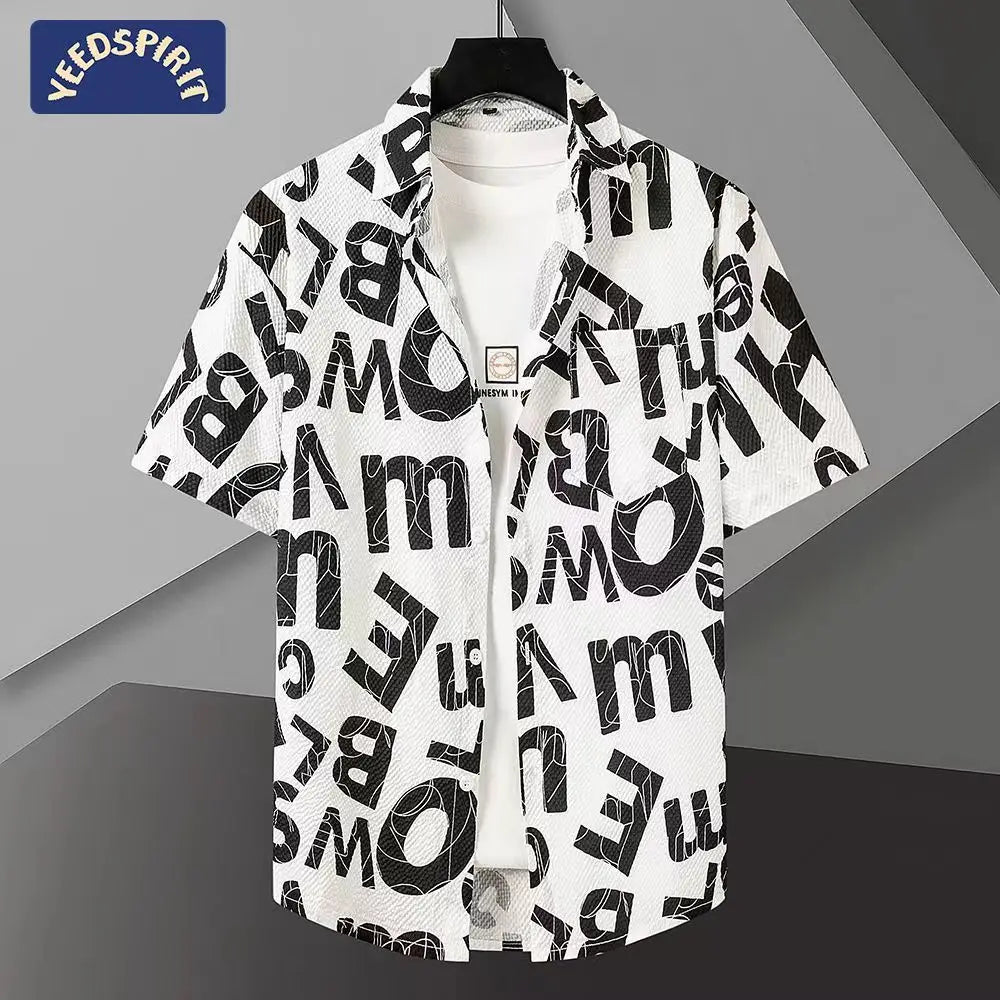 Yidun Jacquard Pocket Shirt Men's Short Sleeve Trendy Style Thin Loose Summer Casual Fashion Slim