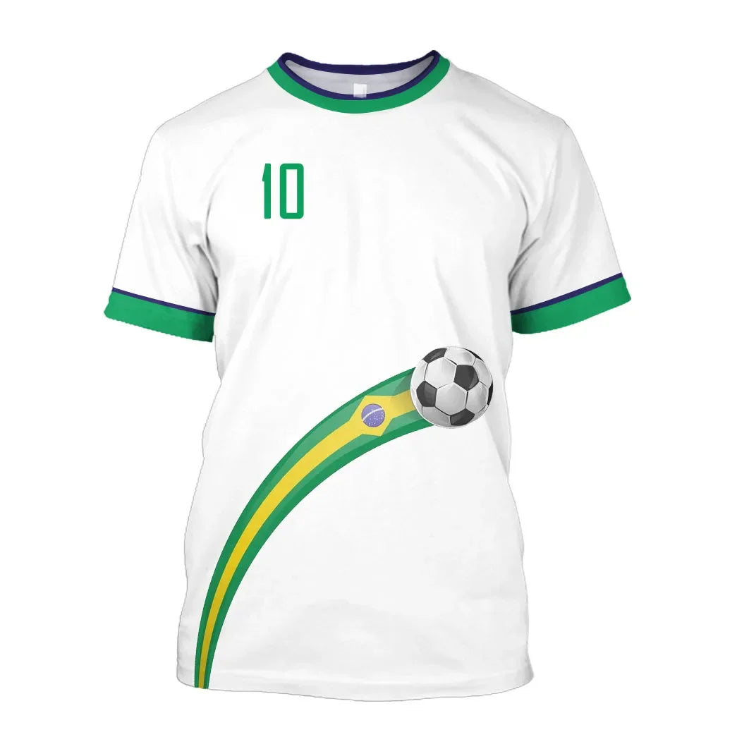 Simple Brazil Football T-shirts Summer Fashion Short Sleeve 3D Brazilian Flag Printed T Shirts Casual Sports Tops Men's Clothes
