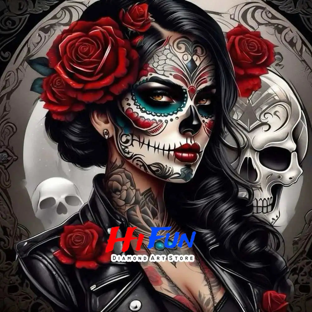 Full Diamond Painting Kits for Adults Kids Beginners DIY Dia De Los Muertos Floral Sugar Skull Art Paint By Gems Crafts Decor
