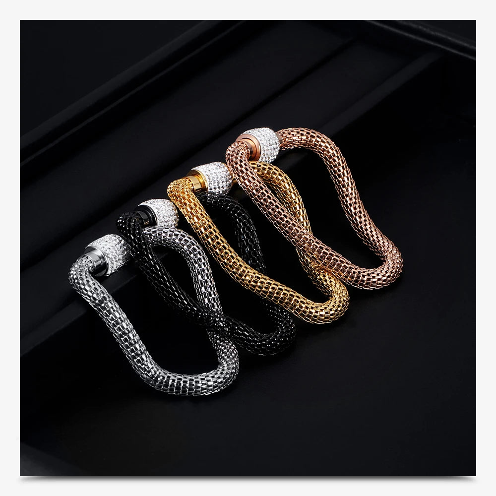 NEW Designer Jewelry Bijouterie Rhinestone Charm Bracelets For Women Stainless Steel Magnet Clasp Crystal Bracelets & Bangles