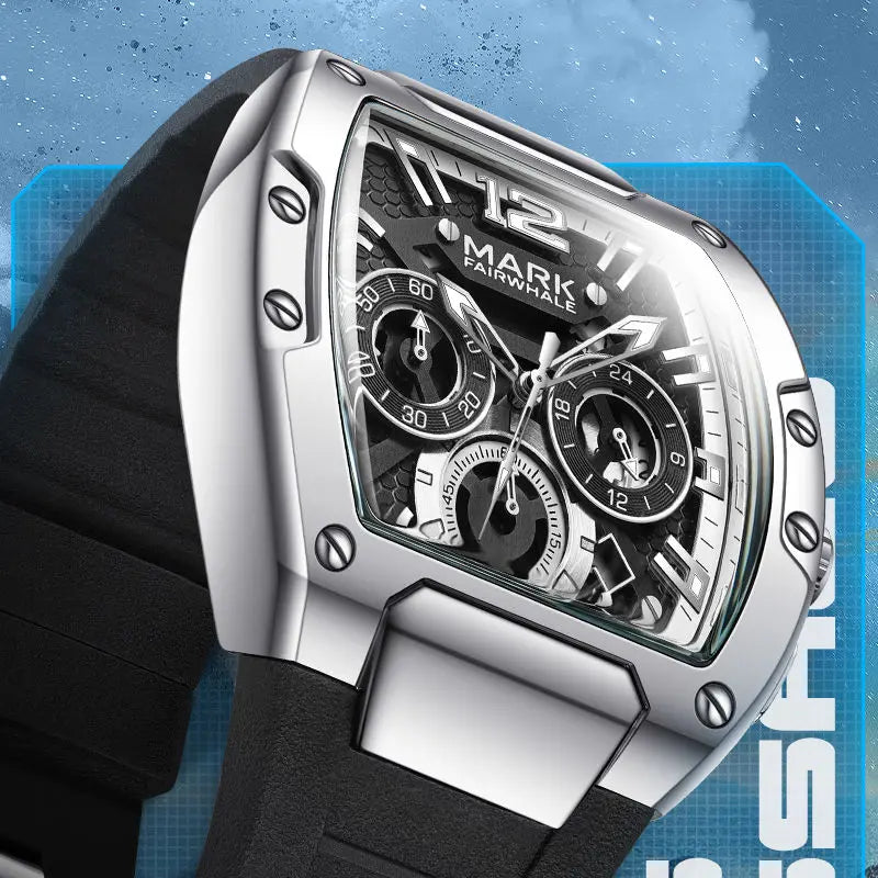 Mark Fairwhale Watches for Men 5950 Tonneau Dial New Quartz Wristwatches Sport Trend Luminous Chronograph Waterproof Mens Watch