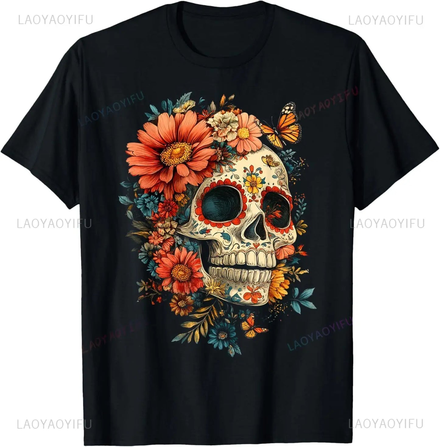 Dia De Los Muertos Day of The Dead Funny Skull Unisex T Shirts Graphic T Shirts O-neck Men Cotton Tee Party Clothing Streetwear
