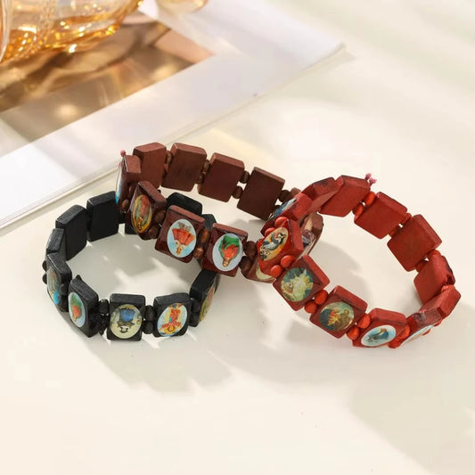 Saints Religion Rosary Wooden Bracelets Men Women Fashion Holy Icon JESUS Virgin Mary Catholic Jesus Beads Bracelet Jewelry Gift
