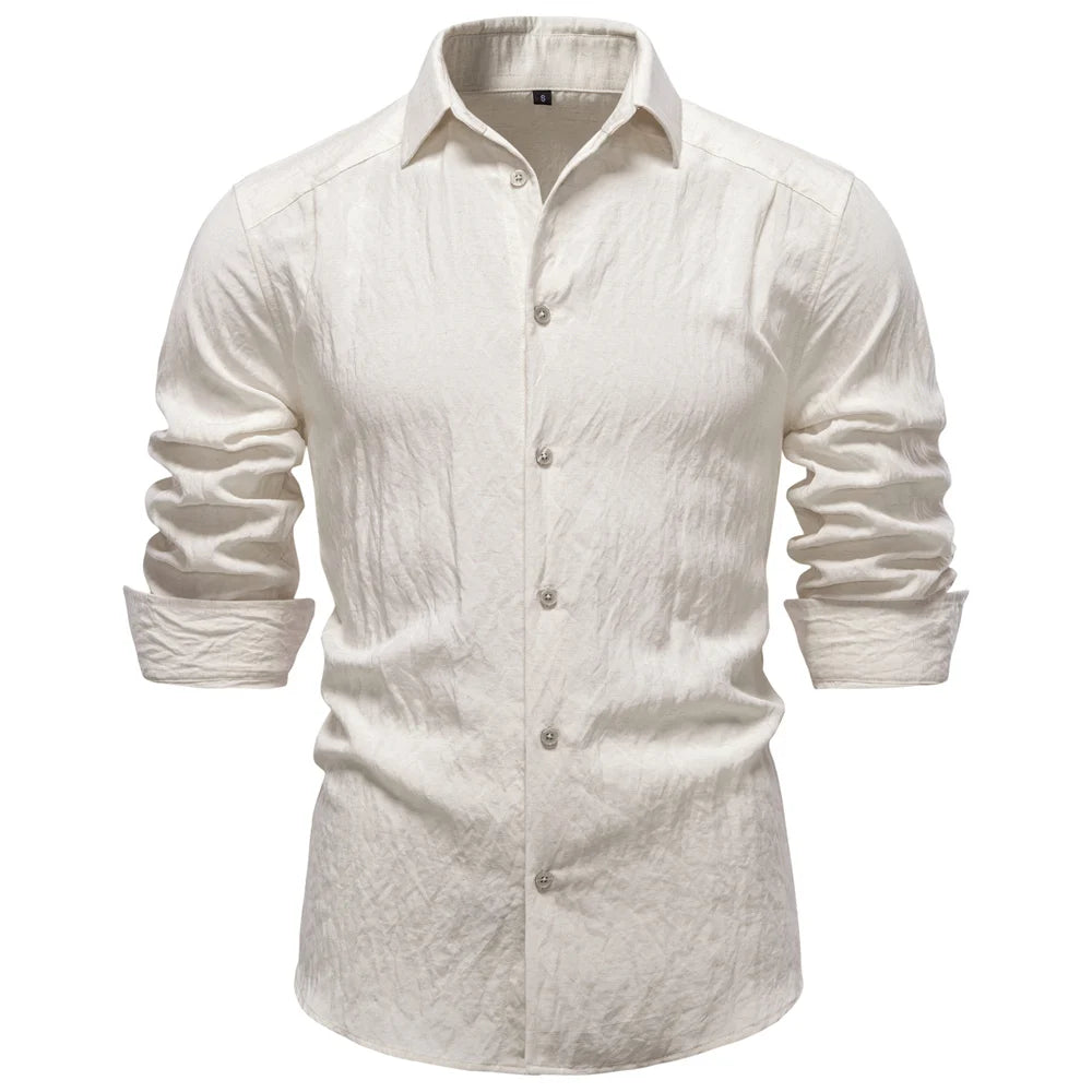 AIOPESON Men's Long Sleeve Cotton Shirt Button down Linen Blend Soft Casual Solid Color Spring Autumn Daily Wear