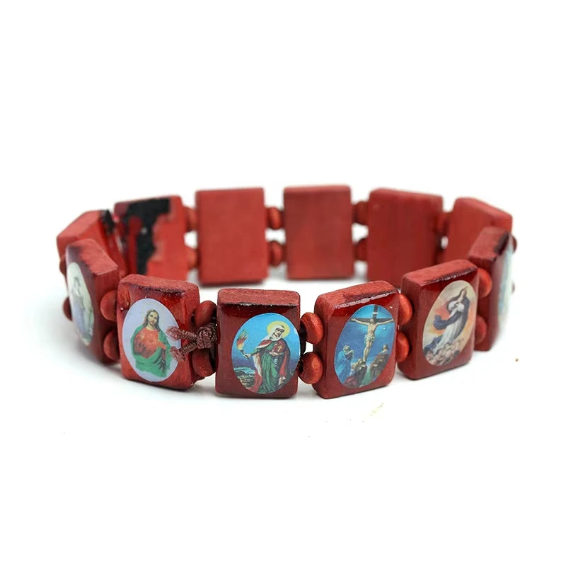Saints Religion Rosary Wooden Bracelets Men Women Fashion Holy Icon JESUS Virgin Mary Catholic Jesus Beads Bracelet Jewelry Gift