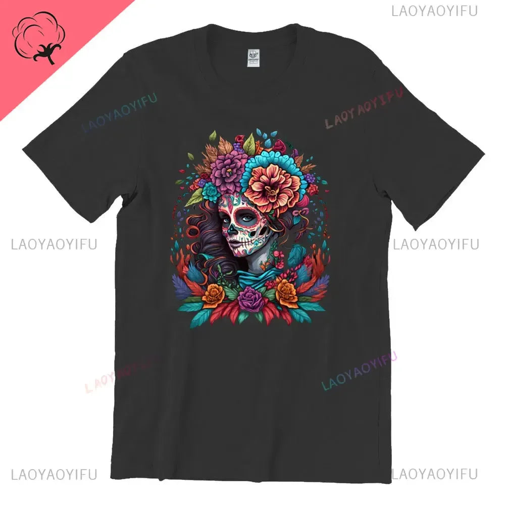 Sugar Skull T-Shirt La Catrina Girl with Purple Roses Dia De Los Muertos Sugar Skull Day of The Dead Tee Gifts for Men and Women
