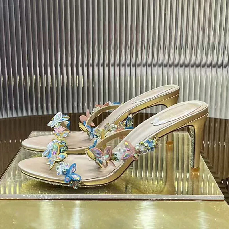 Sexy High Heels Sandals Woman Crystal Flower Snake Twine Around Ankle Strap Wedding Shoes Summer Gladiator Sandals Women