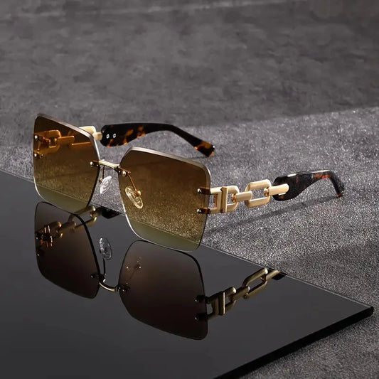Fashion Oversized Rimless Sunglasses Women Chain Legs Sun Glasses Men Fashion Vintage Brand Shades Luxury Design Eyewear